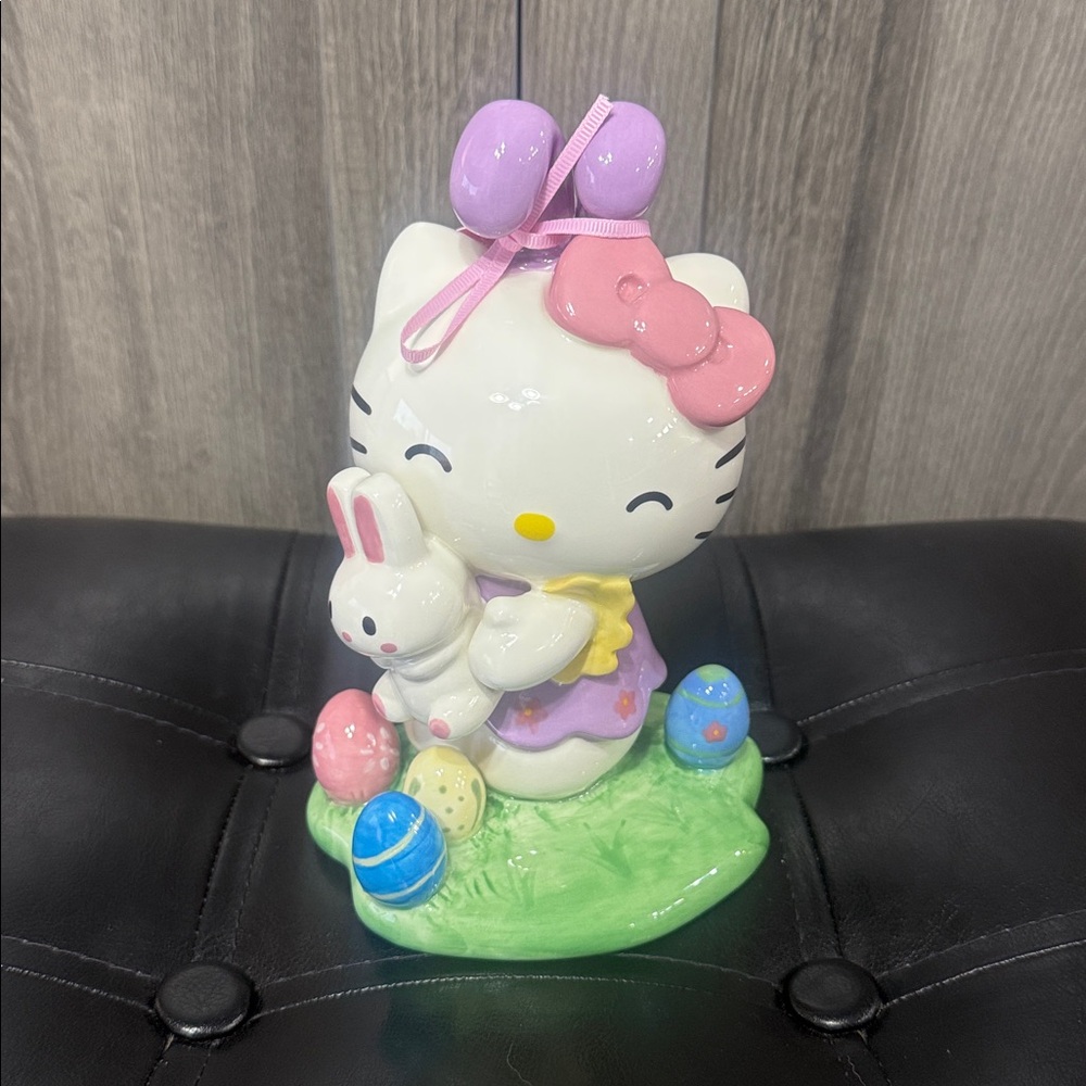 New Blue Sky Clayworks Easter Hello Kitty Holding White Bunny Rabbit Ceramic